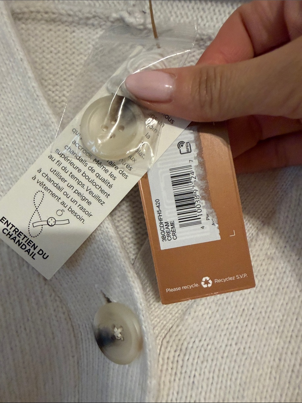 Women’s V-Neck Cream Button over sized super soft Cardigan Sweater - Picture 5 of 5